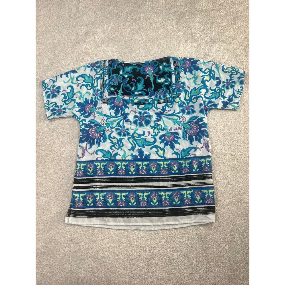 Chicos Womens Blue Floral Paisley Border Print Short Sleeve Blouse Size 1 M - Picture 3 of 7